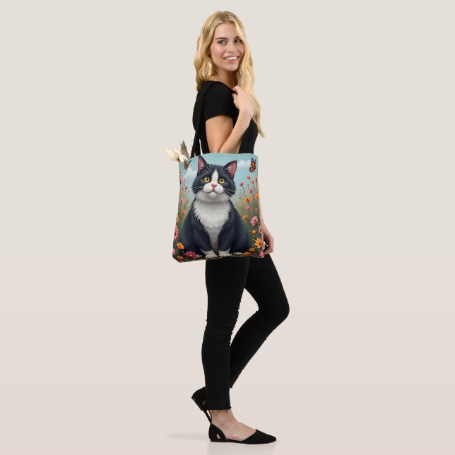Bolso De Tela Gatito esponjoso en el jardín (Puesto)
