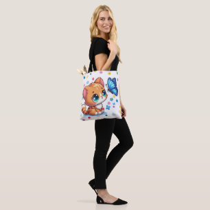Bolso De Tela Gatito/Gato lindo & mariposa 
