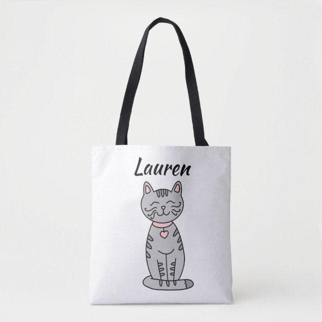 Bolso De Tela Gatito Gris Personalizado (Anverso)