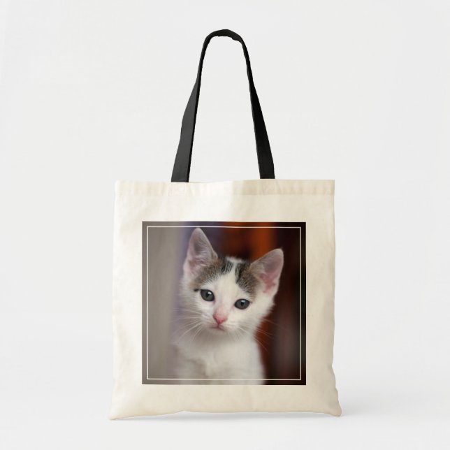 Bolso De Tela Gatito manchado blanco (Frente)