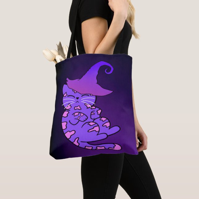 Bolso De Tela Gatito morado con Gorra de brujas (Detalle)