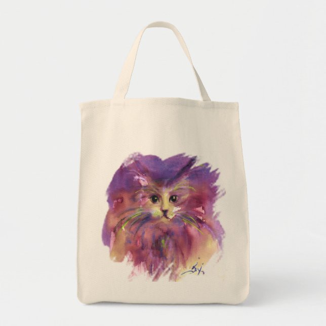 BOLSO DE TELA GATITO MORADO ,RETRATO DE GATO (Frente)