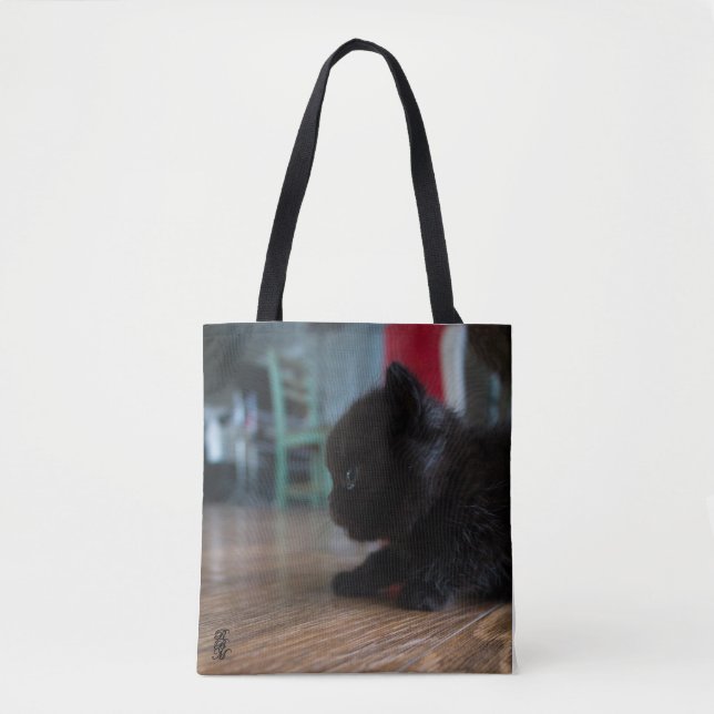 Bolso De Tela Gatito negro de cerca (Anverso)