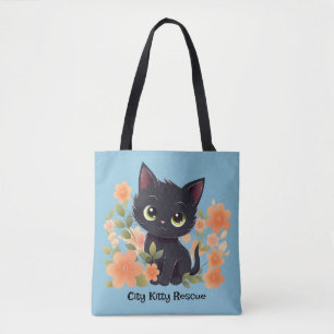 Bolso De Tela Gatito negro lindo con flores
