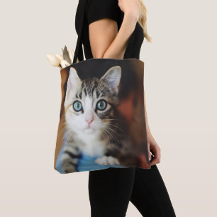 Bolso De Tela Gatito observado azul brillante
