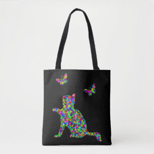 Bolso De Tela Gatito Prismático Jugando con Mariposas