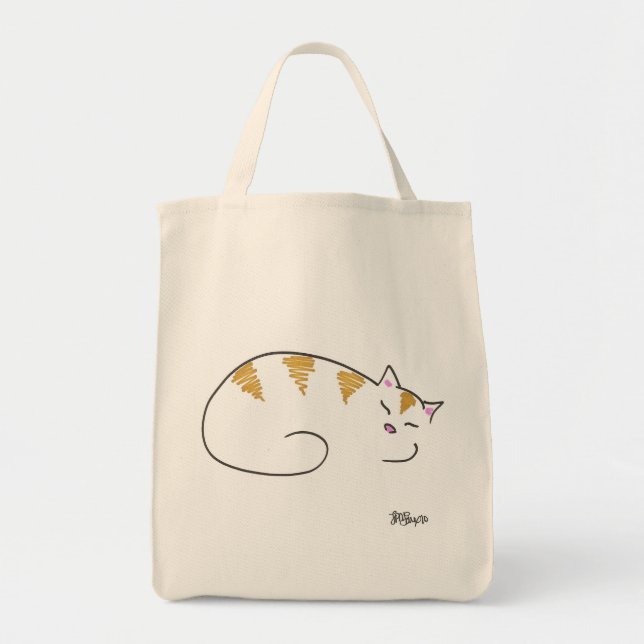 Bolso De Tela Gatito soñoliento rayado (Frente)