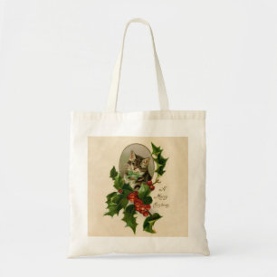 Bolso De Tela Gatito Victoriano de Navidad en Tabby Antiguo de A