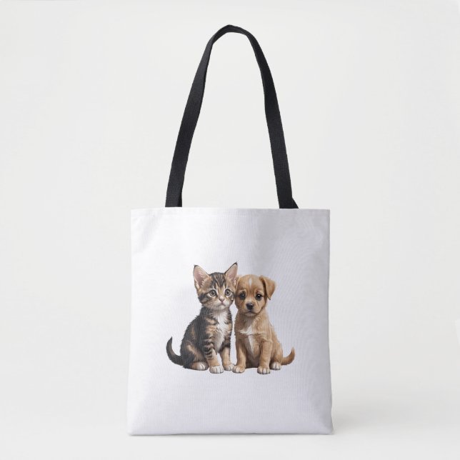 Bolso De Tela Gatito y cachorro (Anverso)