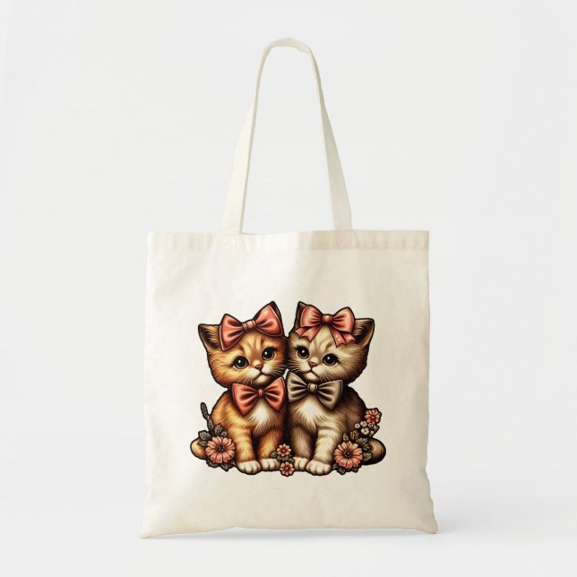 Bolso De Tela Gatitos Adorables De Bow-Tied (Frente)
