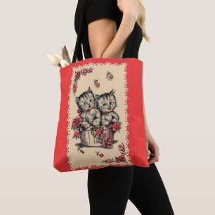 Bolso De Tela gatitos adorables en una cesta de flores