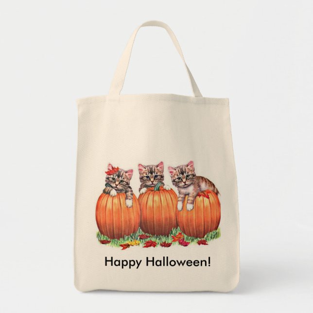 Bolso De Tela Gatitos en calabazas para Halloween (Frente)