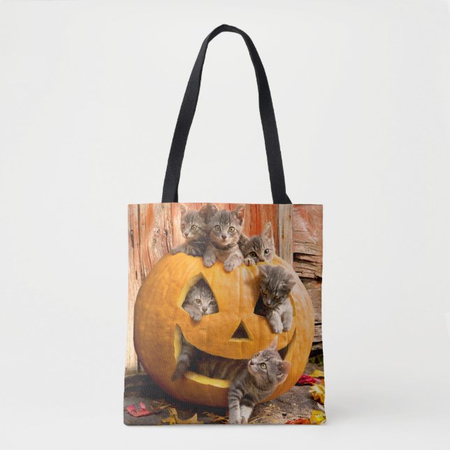 Bolso De Tela Gatitos en Jack-o-Lantern (Anverso)