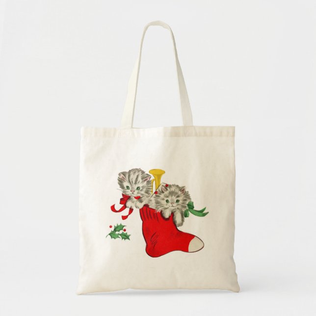 Bolso De Tela Gatitos retro para Navidades (Frente)