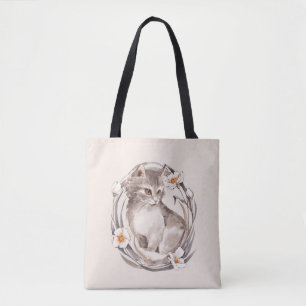 Bolso De Tela Gato 1. Gris florido grisáceo