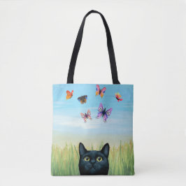 Bolso De Tela Gato 606 mariposas de gato negro