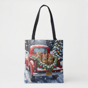 Bolso De Tela Gato Abisinio Camión Rojo de Navidad Fiesta