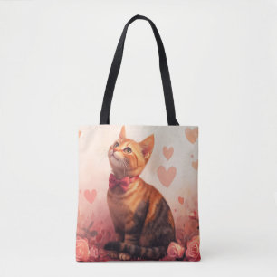 Bolso De Tela Gato Abisinio con Rosas - Día de San Valentín