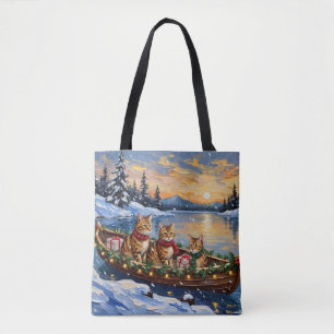 Bolso De Tela Gato Abisinio Navidad Barco Fiesta