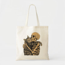 Gato abrazando esqueleto – Regalo para amantes de