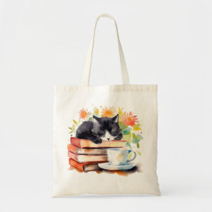Bolso De Tela Gato Acogedor Relajado en Acuarela