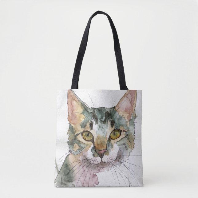 Bolso De Tela Gato acuarela (Anverso)