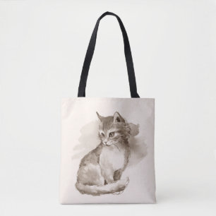 Bolso De Tela Gato. Acuarela