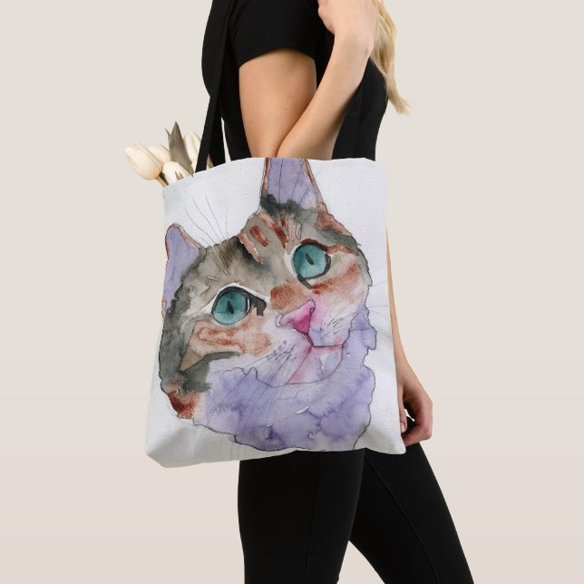 Bolso De Tela Gato acuarela (Detalle)
