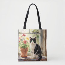 Gato acuarela y flores en alféizar