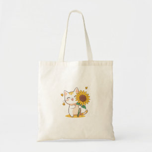Bolso De Tela Gato Adorable con Diseño Kawaii de Girasol