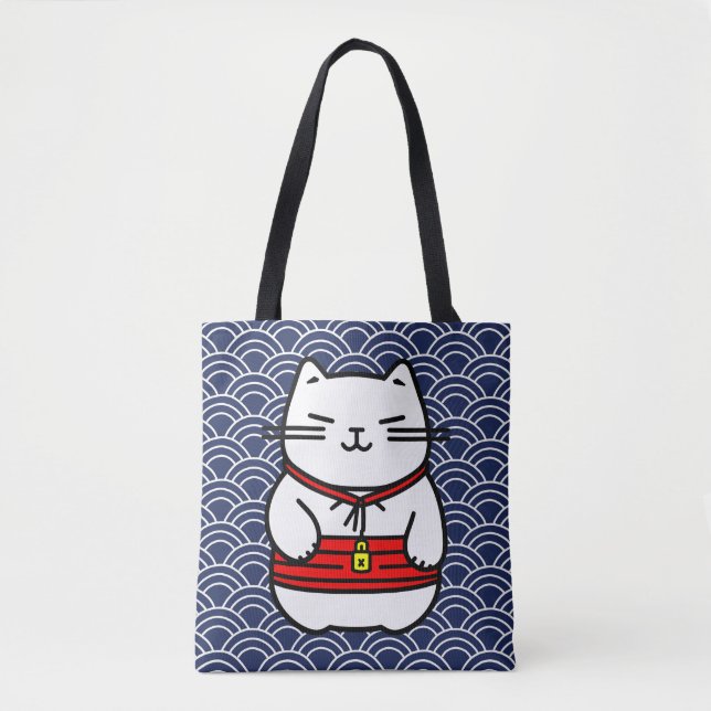Bolso De Tela Gato afortunado japonés o Maneki-Neko (Anverso)