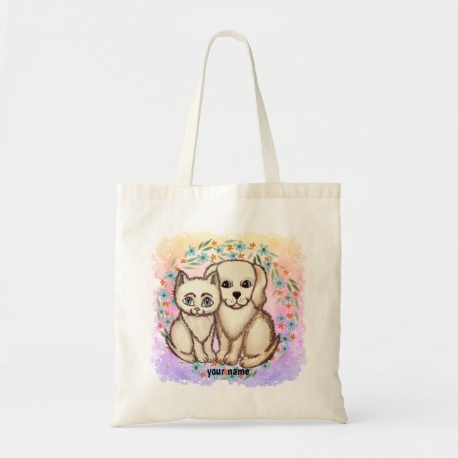 Bolso De Tela Gato ama perro   (Frente)