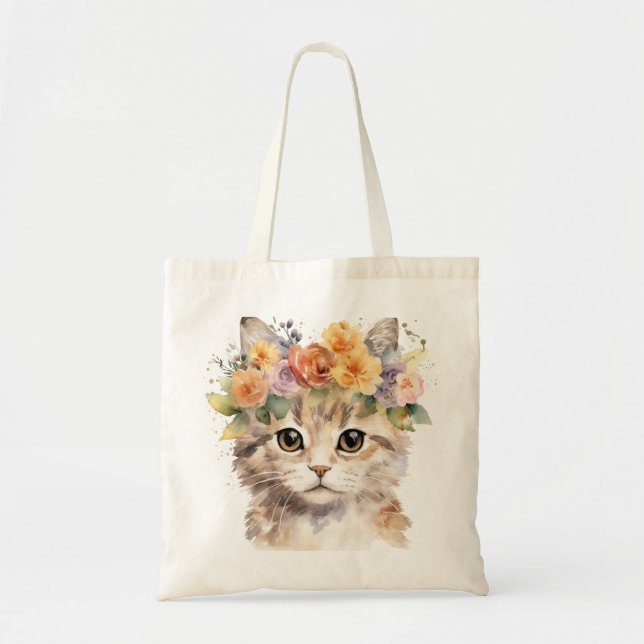 Bolso De Tela gato amante de mascotas foral Tote Bag (Frente)