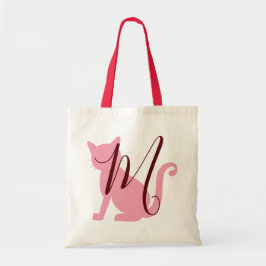 Bolso De Tela Gato Amantes Monograma Rosa y Borgoña