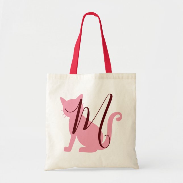 Bolso De Tela Gato Amantes Monograma Rosa y Borgoña (Frente)