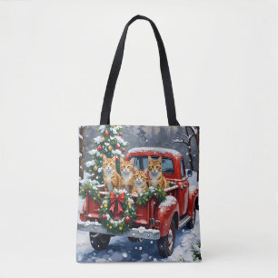 Bolso De Tela Gato Angora Turco Navidad Camión Rojo Fiesta