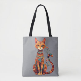 Bolso De Tela Gato artístico lindo con rama floral