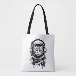 Bolso De Tela Gato astronauta blanco y negro