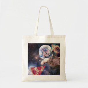 Bolso De Tela Gato astronauta cazando una porción de pizza