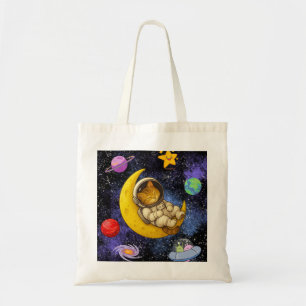 Bolso De Tela Gato astronauta durmiendo en la luna