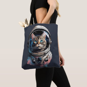 Bolso De Tela Gato astronauta en arte acuático espacial