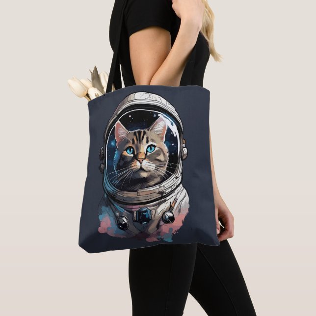 Bolso De Tela Gato astronauta en arte acuático espacial (Detalle)