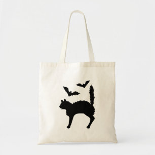Bolso De Tela Gato Asustado Silueta Negra Con Murciélagos Hallow