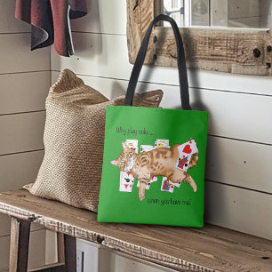 Bolso De Tela Gato atigrado naranja divertido jugando cartas de