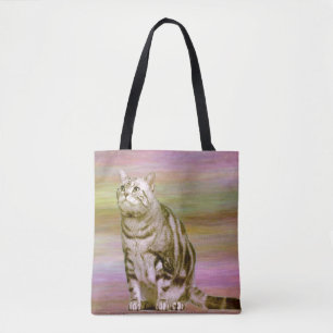 Bolso De Tela Gato atigrado plateado