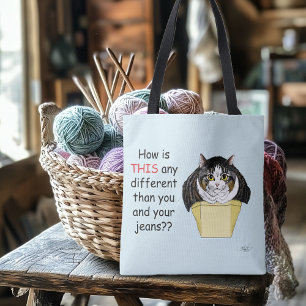 Bolso De Tela Gato Atigrado y Regordete Divertido en Caja