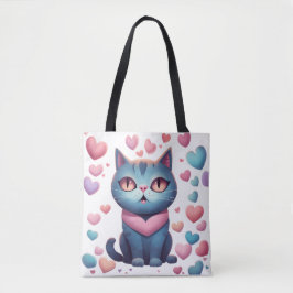 Bolso De Tela Gato Azul Cutáneo Con Carne De Corazón | Kawaii Va