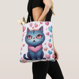 Bolso De Tela Gato Azul Cutáneo Con Carne De Corazón | Kawaii Va