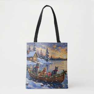 Bolso De Tela Gato Azul Ruso Navidad Barco Fiesta