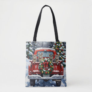 Bolso De Tela Gato Azul Ruso Navidad Camión Rojo Fiesta